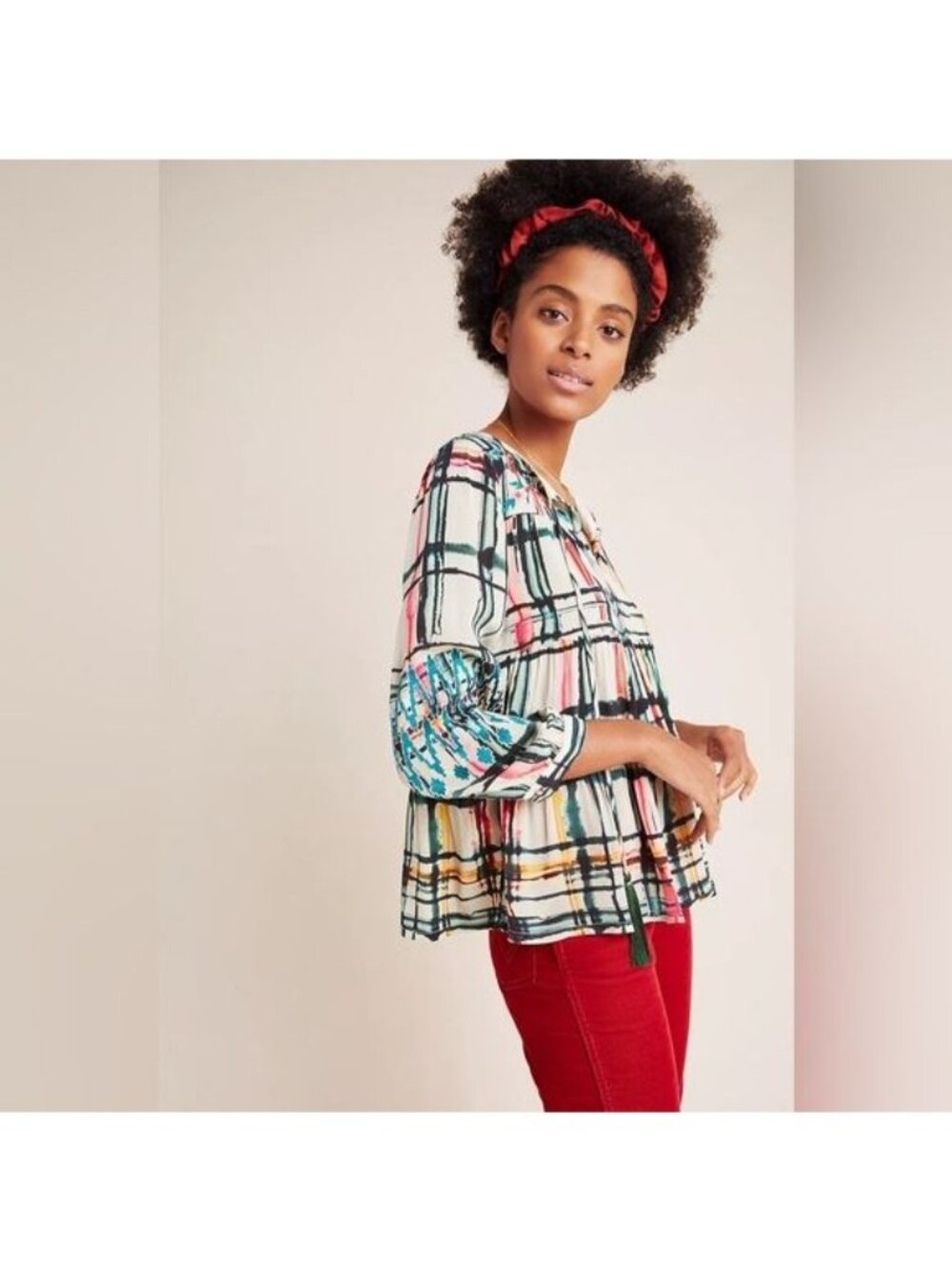 NWT Vineet Bahl Anthropologie Vanessa Tiered Peasant Blouse Multicolor Floral L - Picture 2 of 11
